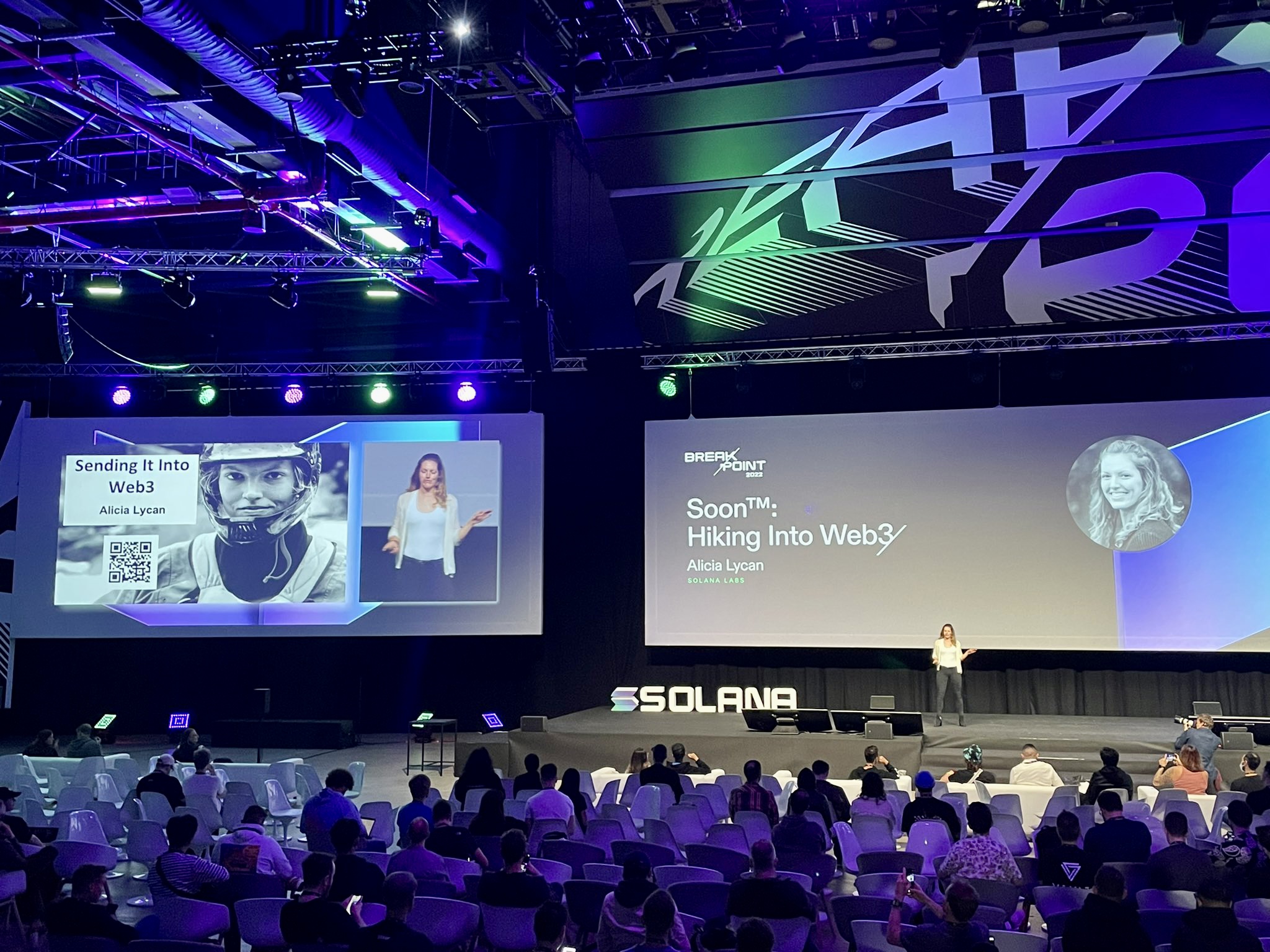 Alicia Lycan speaking on stage